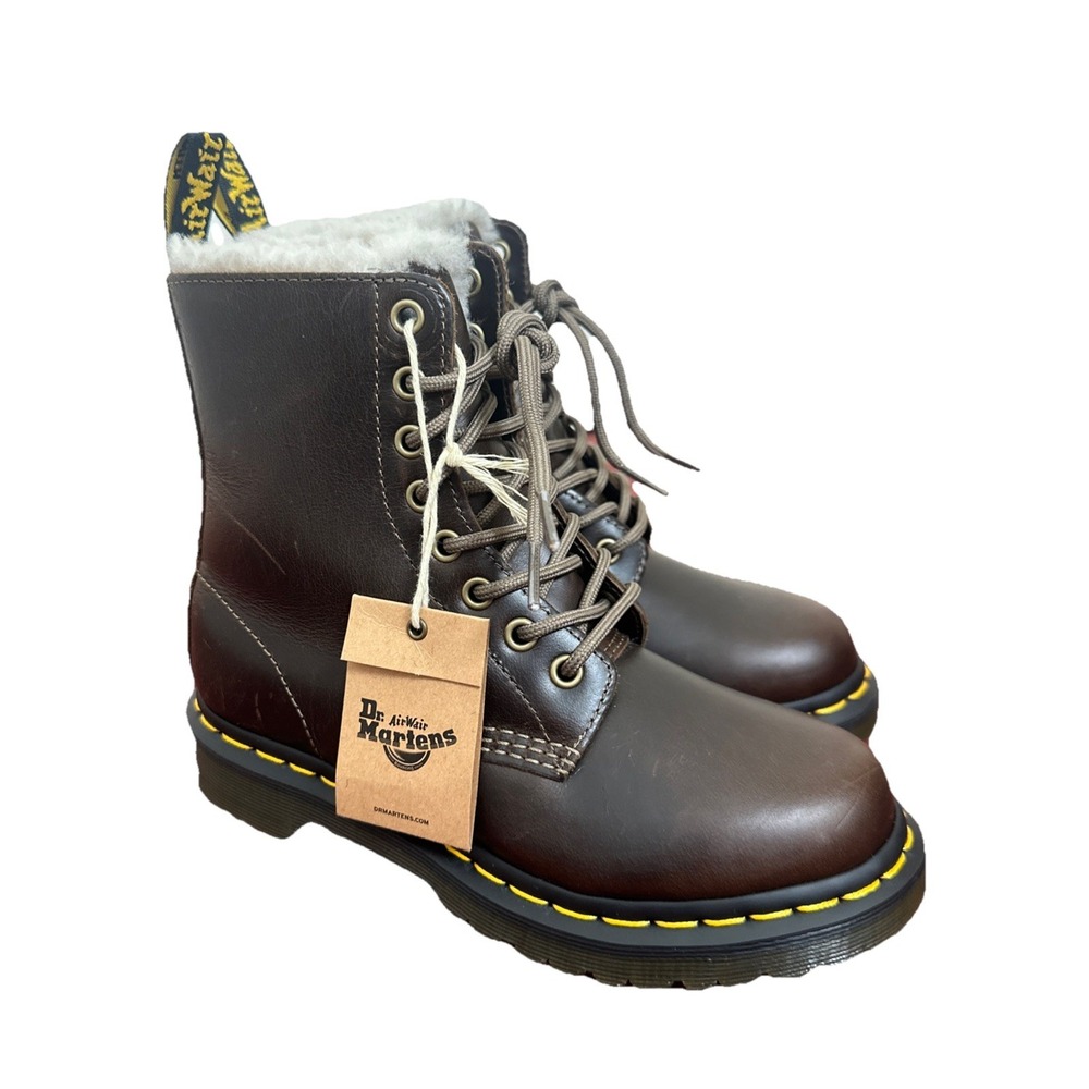 DR MARTENS 1460 pascal Serena Leather Boots faux fur lined Woman's‎ Size 5 NEW